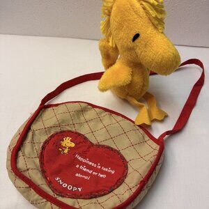 Vintage 1970s Peanuts Snoopy Knickerbocker Small Tote with 8" Plush Woodstock